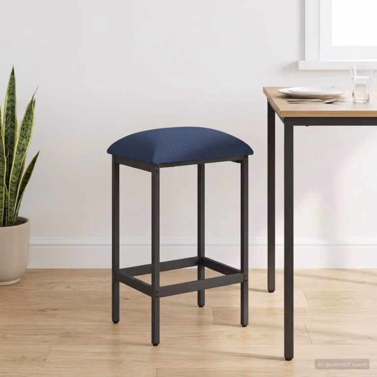 Sgabello da bar moderno vidaXL in tessuto blu con struttura in metallo e MDF L: 40 cm, P: 32 cm, H: 64 cm