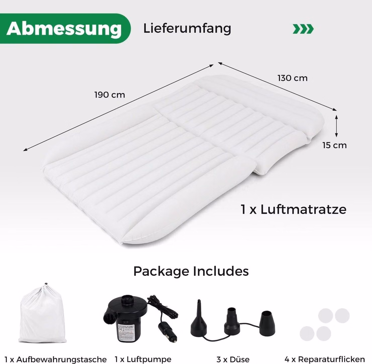 Materasso ad aria SUV 190x130 cm, letto gonfiabile con pompa