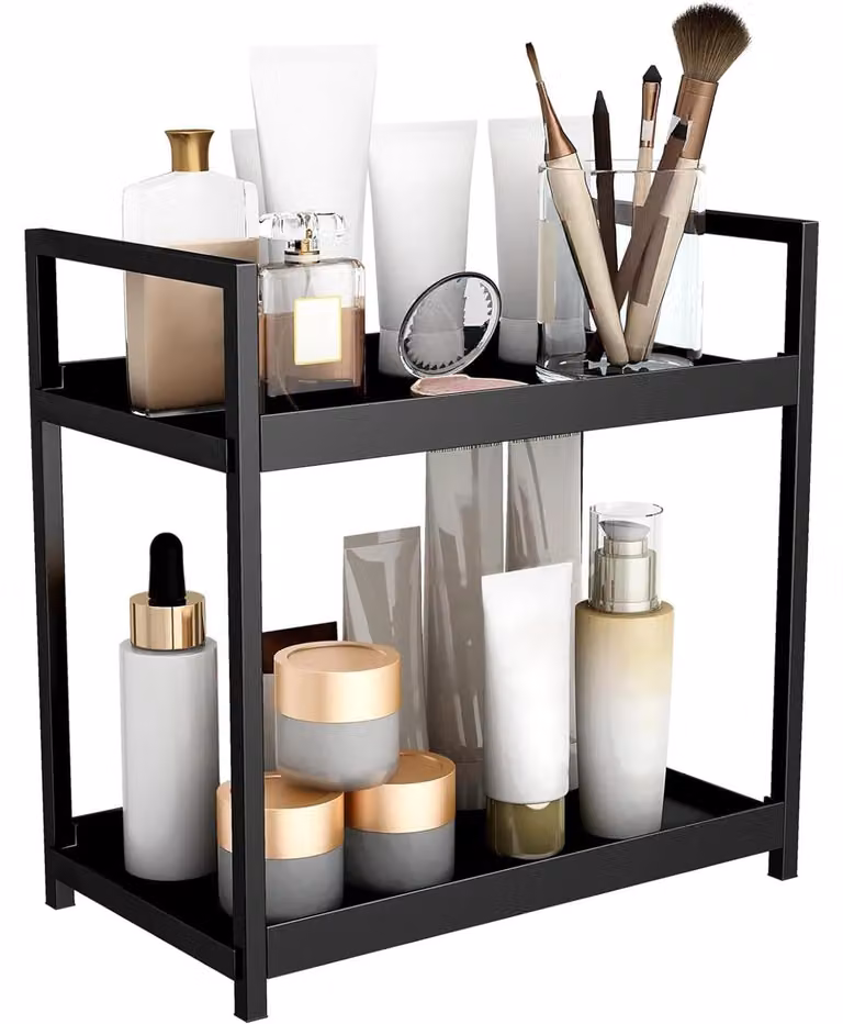 Organizzazione della cucina: scaffale metallico a 2 piani, in ferro, da utilizzare sul piano di lavoro, autoportante, versatile, ideale per spezie, cosmetici e articoli da bagno
