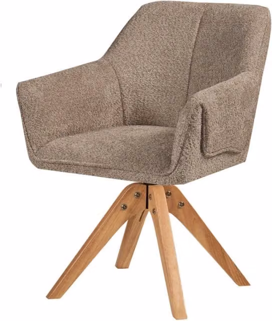 Sedia poltroncina Dian in boucle' taupe con gambe in legno