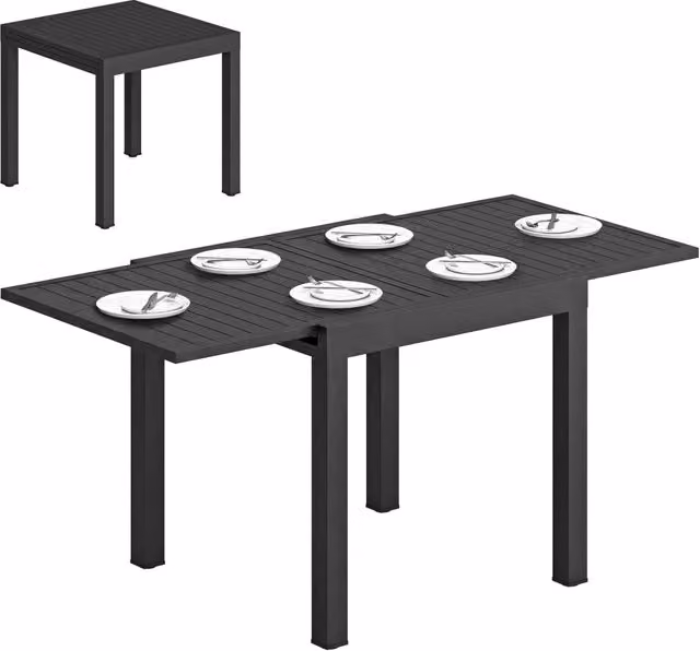 Tavolo da Giardino Allungabile in Alluminio ¨C Minimal ¨C Nero, 80-160x80x75 cm