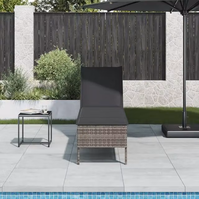 Lettino prendisole vidaXL in polyrattan grigio con cuscino regolabile L: 200 cm, P: 55 cm, H: 44 cm – 1