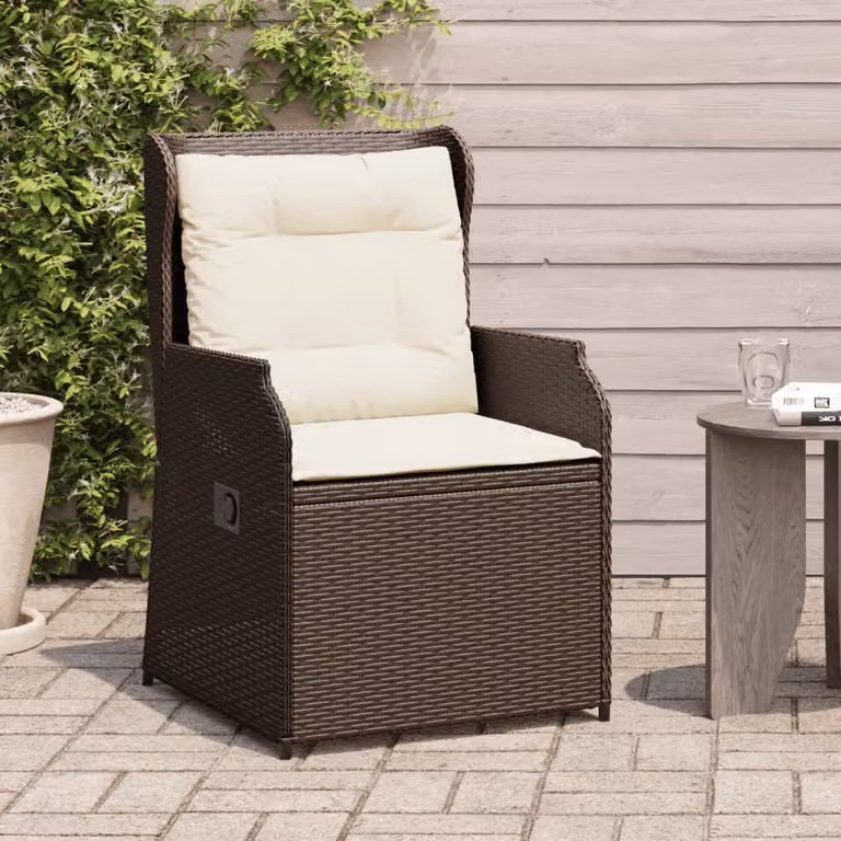Set di 2 sedie reclinabili da giardino vidaXL in polyrattan marrone con cuscini bianchi