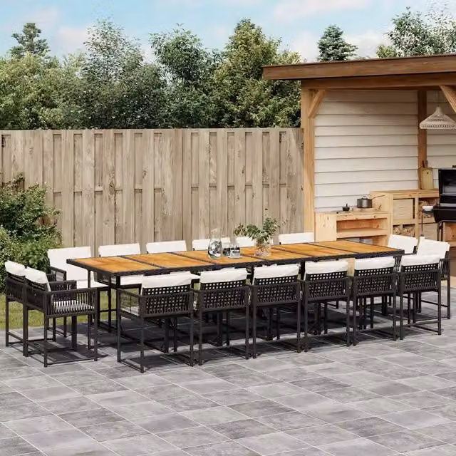 Set da pranzo da giardino vidaXL in polyrattan e legno di acacia nero con 17 pezzi