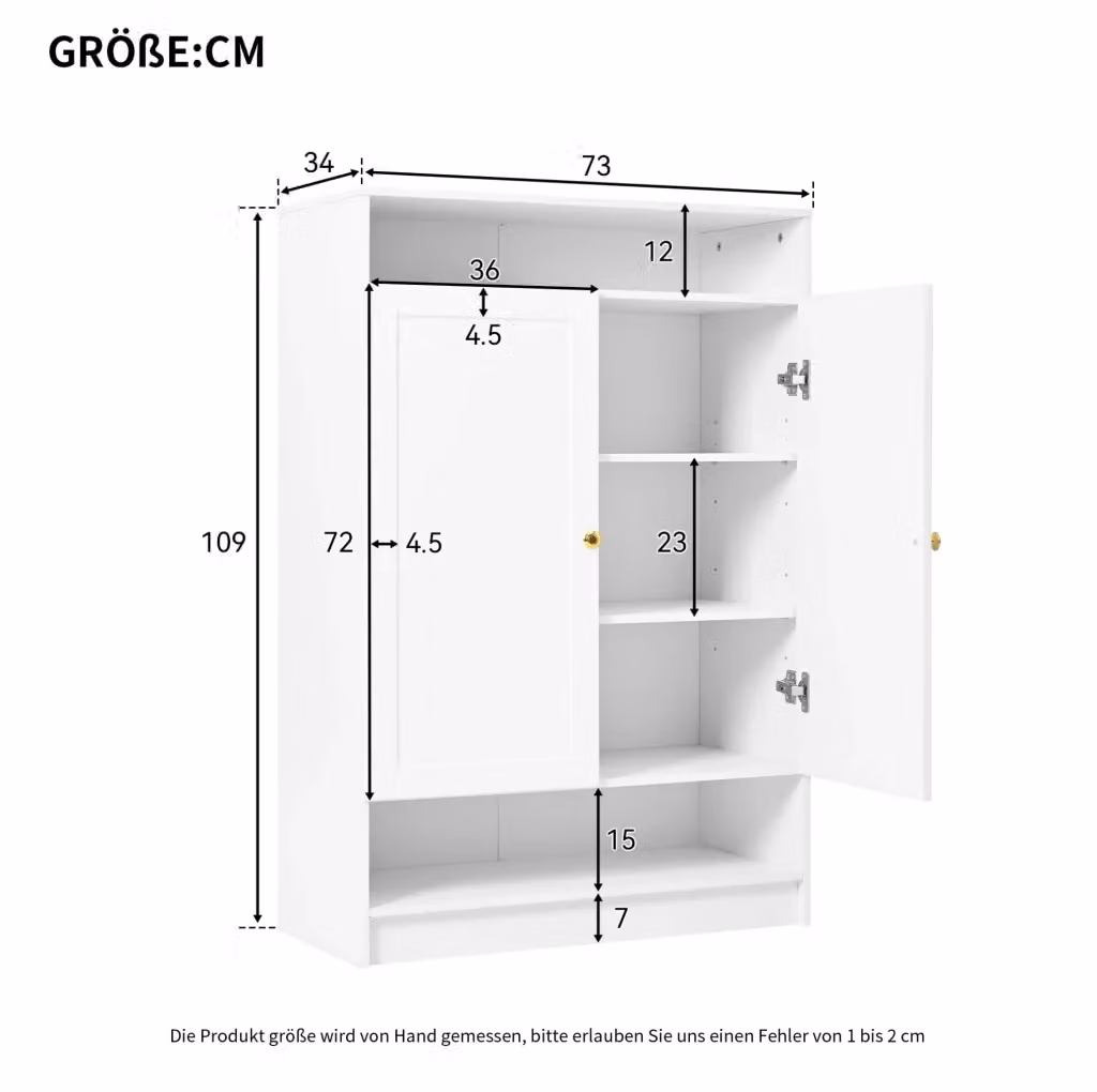Mobile portascarpe moderno bianco con ante a battente e ripiani in metallo L: 146 cm, P: 34 cm, H: 109 cm – 2