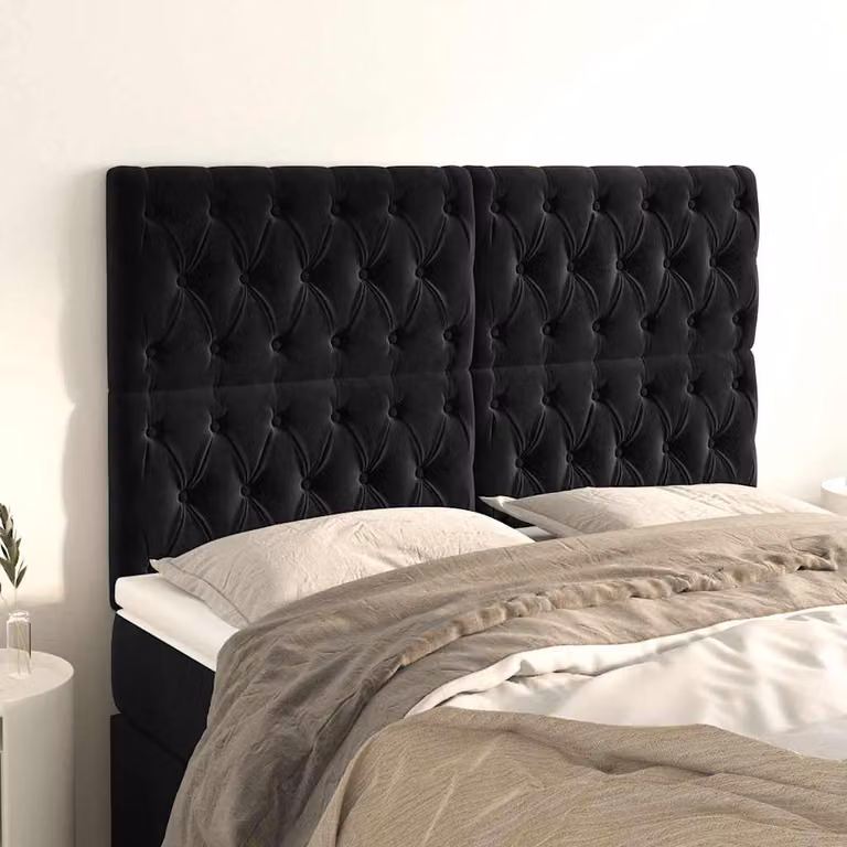 Testiera per letto vidaXL in velluto nero con pannello imbottito, L/P/H: 160 x 7 x 118/128 cm