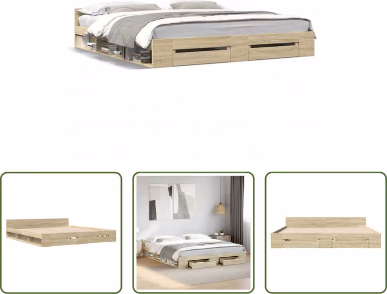 The Living Store Struttura letto con cassetti in rovere Sonoma 200x200cm Materiale legno