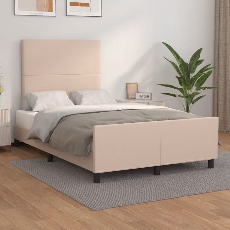 vidaXL Giroletto senza Materasso Beige in Similpelle e Legno, L 120 x P 200 cm