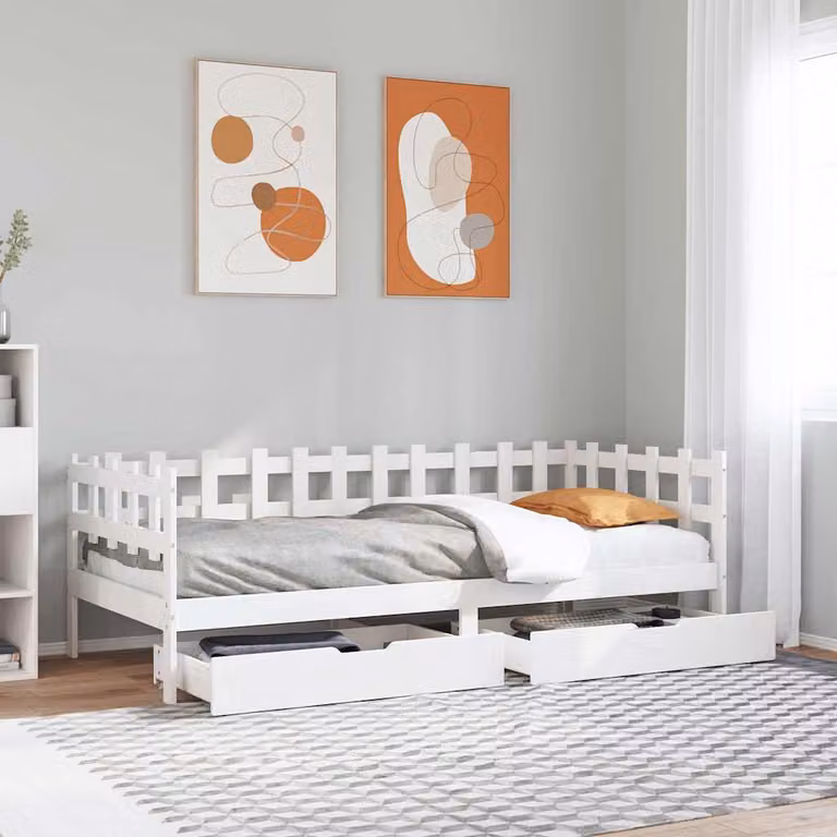vidaXL Dormeuse con Cassetti in Legno Massello di Pino Bianco L/P/H: 190 x 90 x 68,5 cm
