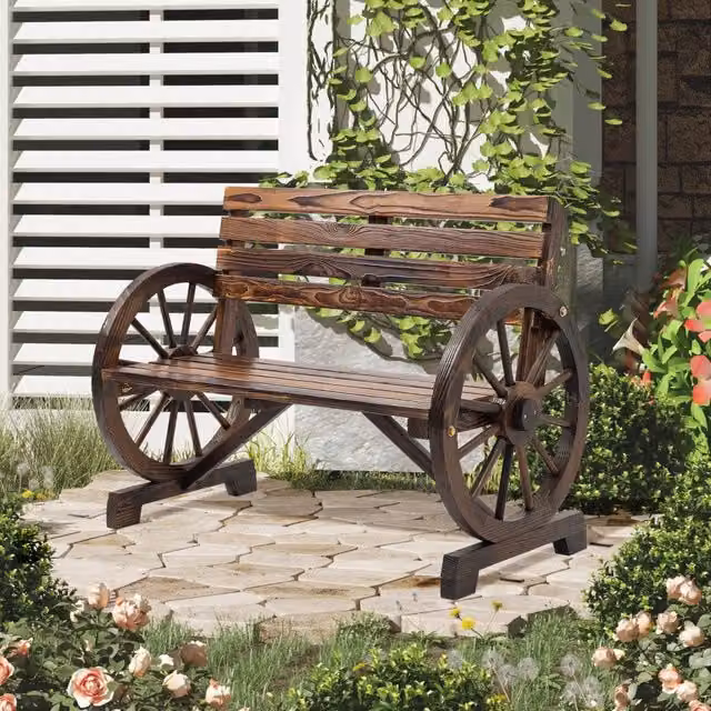 Panca da giardino WISHDOR in legno di abete massello stile rustico con braccioli, marrone, L: 105,5 cm, P: 56 cm, H: 79 cm