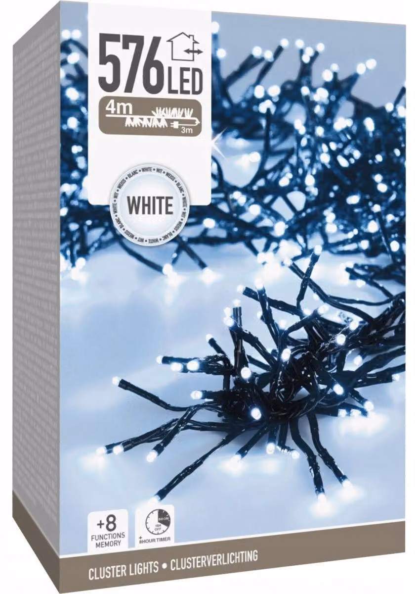 Catena luminosa a LED per Natale, 4 metri, 576 LED, luce bianca fredda, con timer e programmi di illuminazione – Decorazioni natalizie