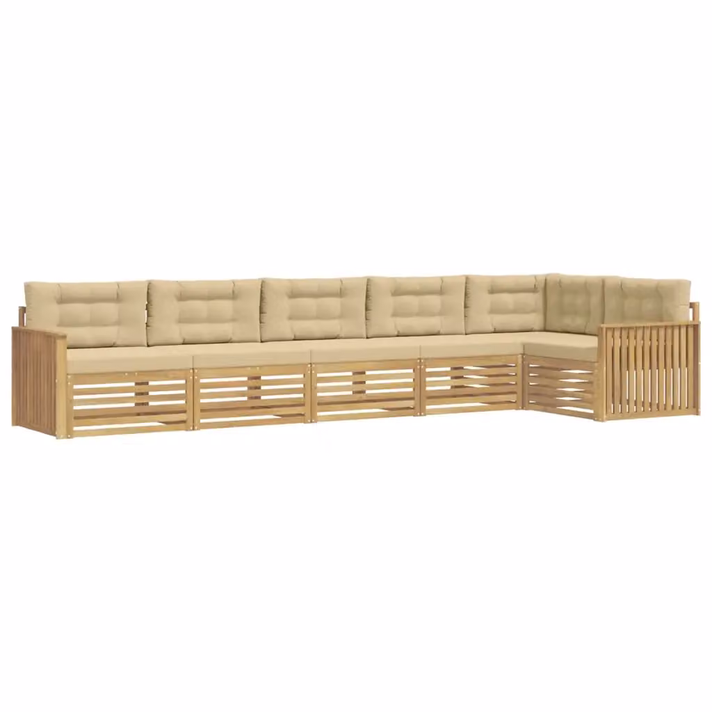 Set di divani da esterno vidaXL a forma di L con cuscini, struttura in legno di acacia e tessuto resistente ai raggi UV, Bianco e Beige – 2