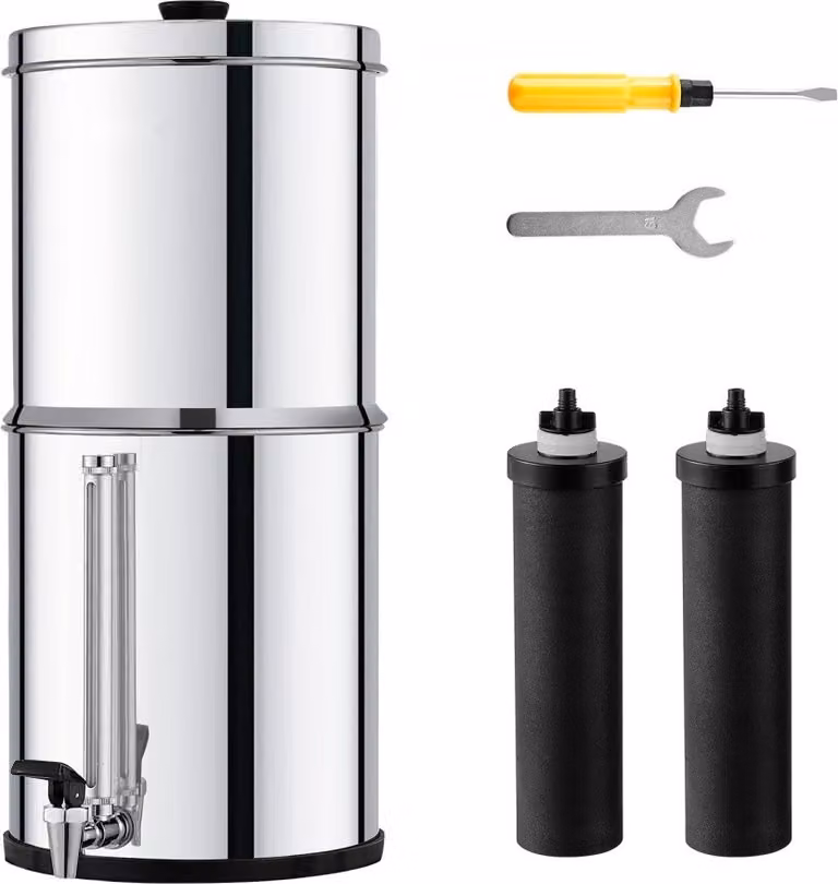 Sistema di filtraggio dell'acqua a gravità - filtro dell'acqua con livello visibile - 7 + 8,5 litri - efficace depurazione dell'acqua - ideale per l'acqua potabile