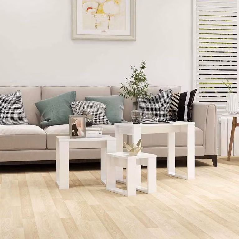 Set di 3 tavolini impilabili vidaXL in legno multistrato bianco lucido per soggiorno o camera da letto