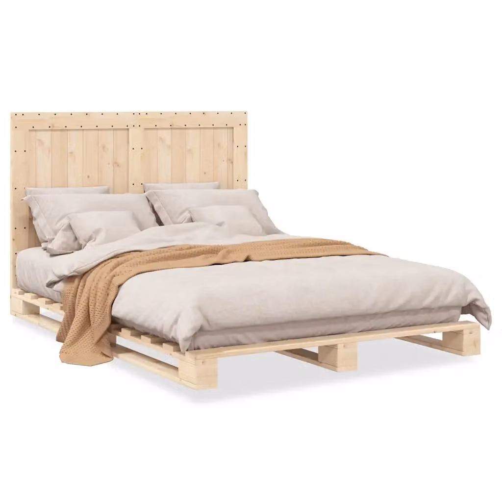vidaXL Giroletto con Testiera in Legno Massello di Pino, Colore Marrone, L/P/H: 140 x 200 x 104 cm – 2