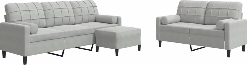 Set di Divani 3 pz con Cuscini e Rinforzi Grigio Chiaro Velluto