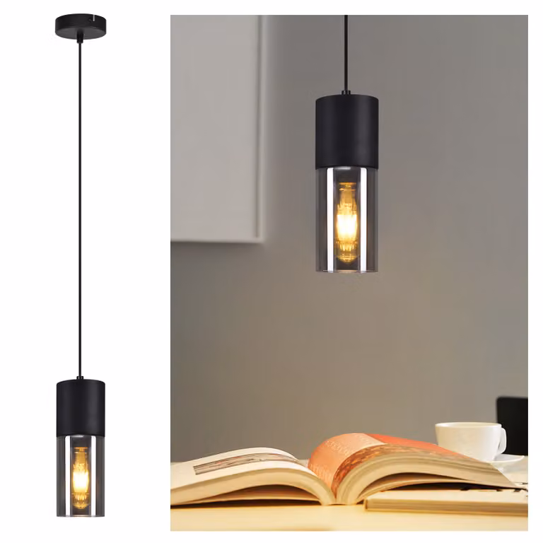 ZMH Lampada a sospensione nera da tavolo Lampada a sospensione a 1 fiamma Luce a sospensione E27 Cucina Vetro Metallo Lampada a sospensione Industriale Moderna per soggiorno Camera da letto