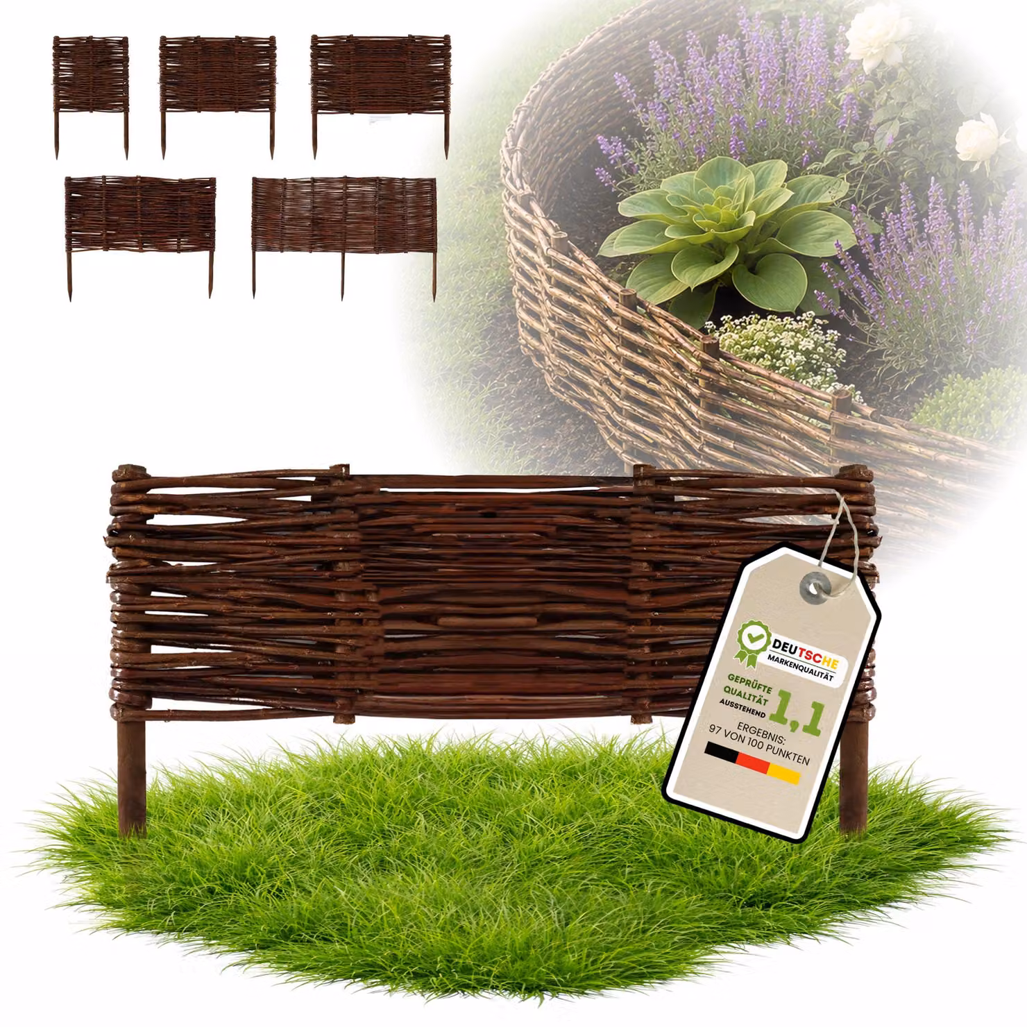 Floranica 1 pezzo Recinzione in vimini 20 cm x 50 cm – Staccionata da giardino intrecciata Palizzata Recinzione naturale Bordo aiuola