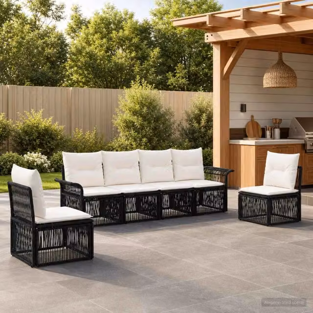 Set Divano da Giardino 6 pz Nero polyrattan 3434791