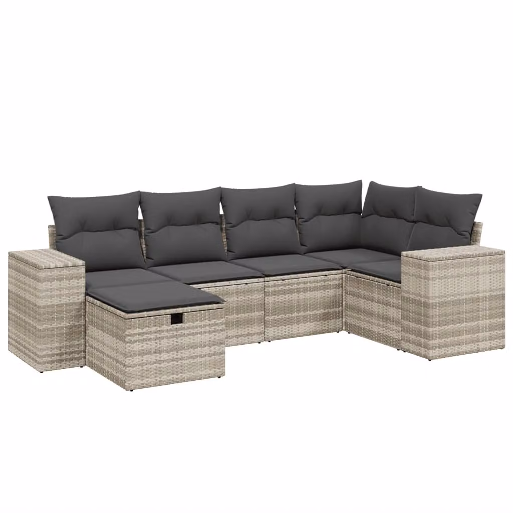 Set Divano da Giardino 6pz con Cuscini Grigio Chiaro Polyrattan