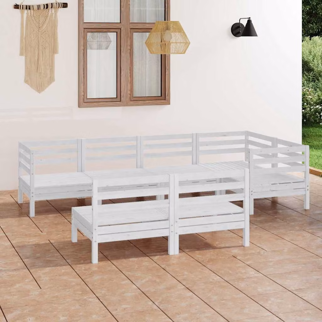 vidaXL Set Salotto da Giardino 7 pz in Legno di Pino Bianco con Cuscini e Design a L