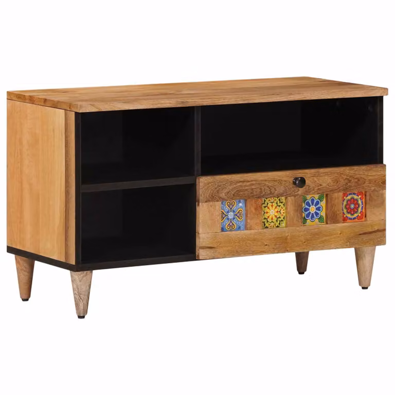 Mobile TV vidaXL in legno di mango massello, colore naturale beige e marrone, L 80 x P 33 x H 46 cm