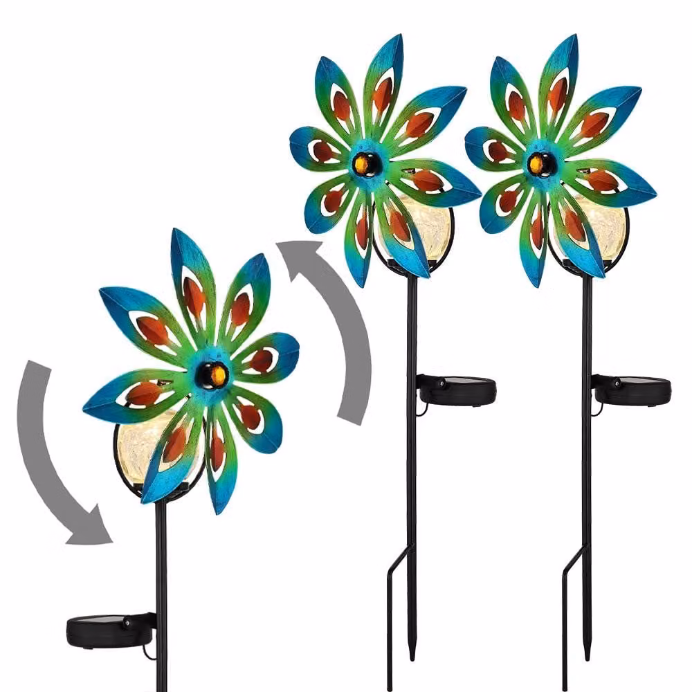 Set di 2 lampade solari a LED, con sfera di vetro, girandola, colorate, altezza 50 cm