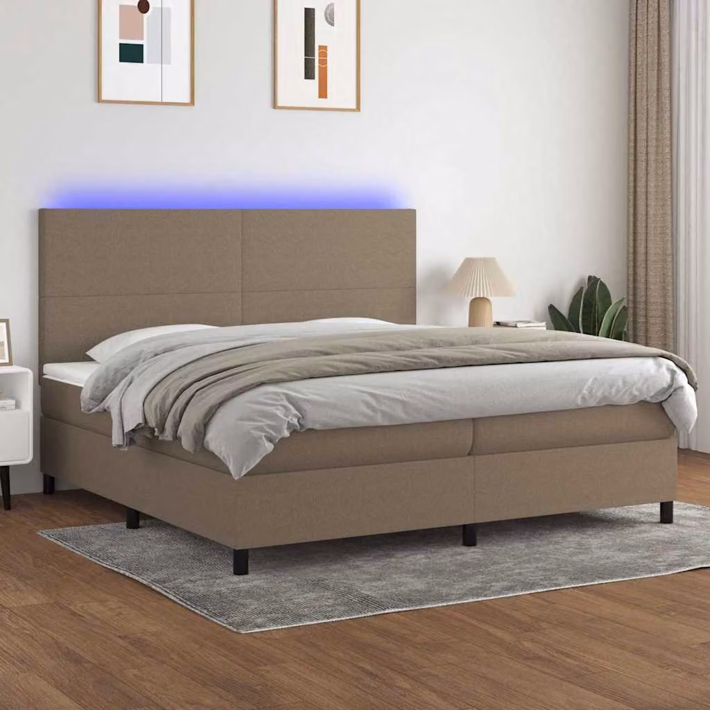 Letto a molle vidaXL con materasso e illuminazione LED, colore tortora, L/P/H: 200 x 200 x 30 cm – 1