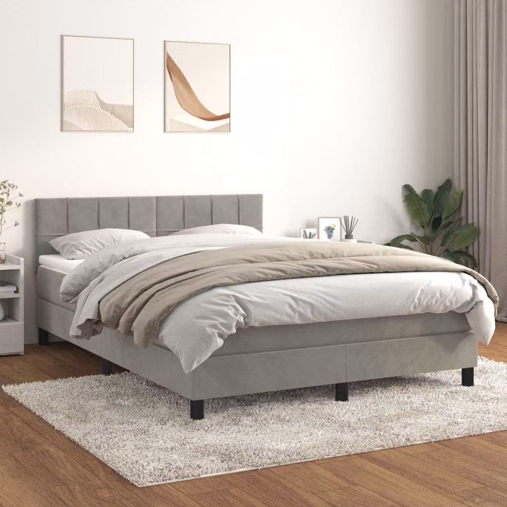 vidaXL Letto Ibrido con Giroletto a Molle e Materasso in Velluto Grigio Chiaro L/P/H: 140 x 200 x 88 cm