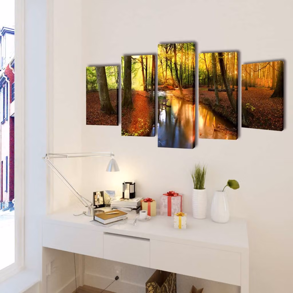 vidaXL 5 pz Set Stampa su Tela da Muro Modello Bosco 200 x 100 cm