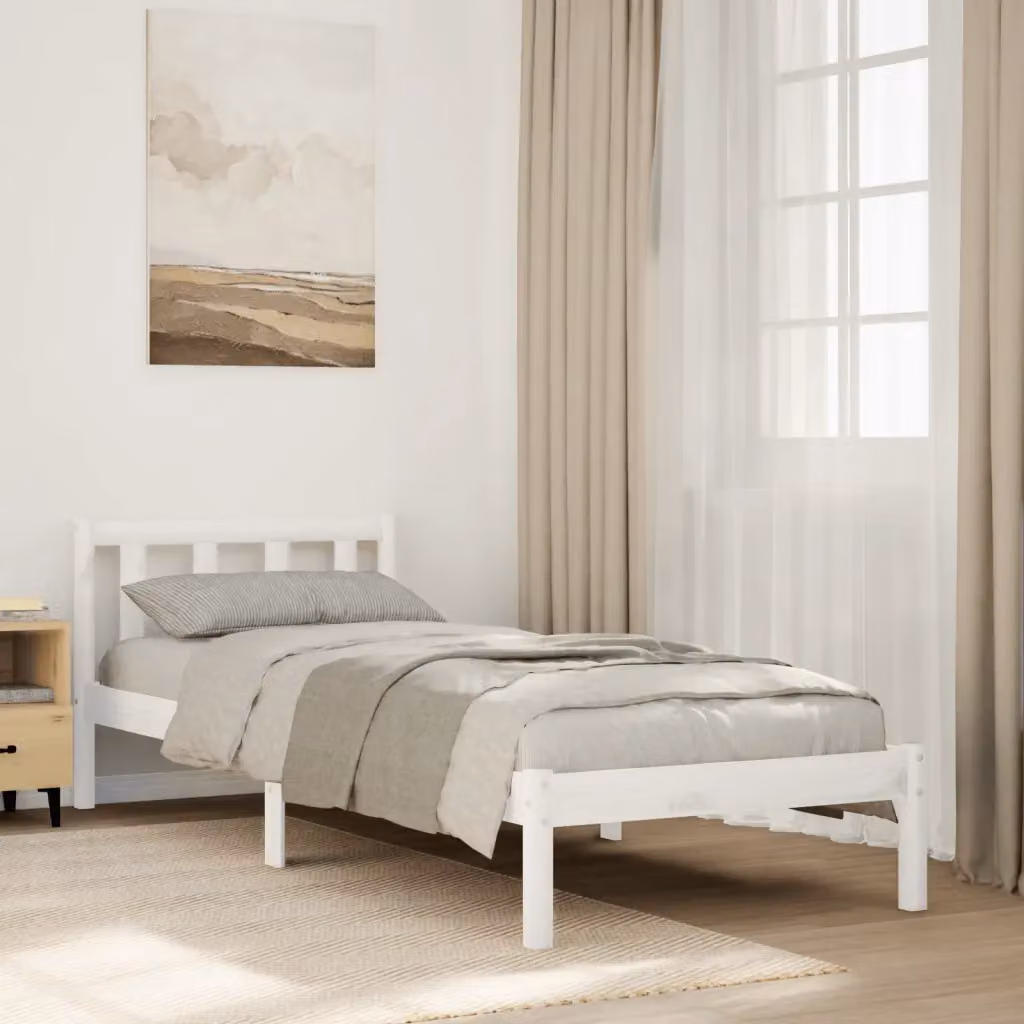 Letto Extra Lungo vidaXL in Pino Bianco con Doghe in Legno Rigide L: 90 cm, P: 225,5 cm, H: 69,5 cm