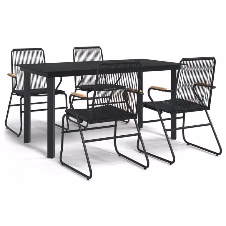 Set da Pranzo da Giardino 5 pz Nero in Rattan PVC