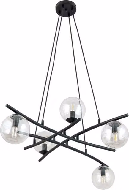 Lampadario Emibig ESSA 5 luci nero vetro trasparente