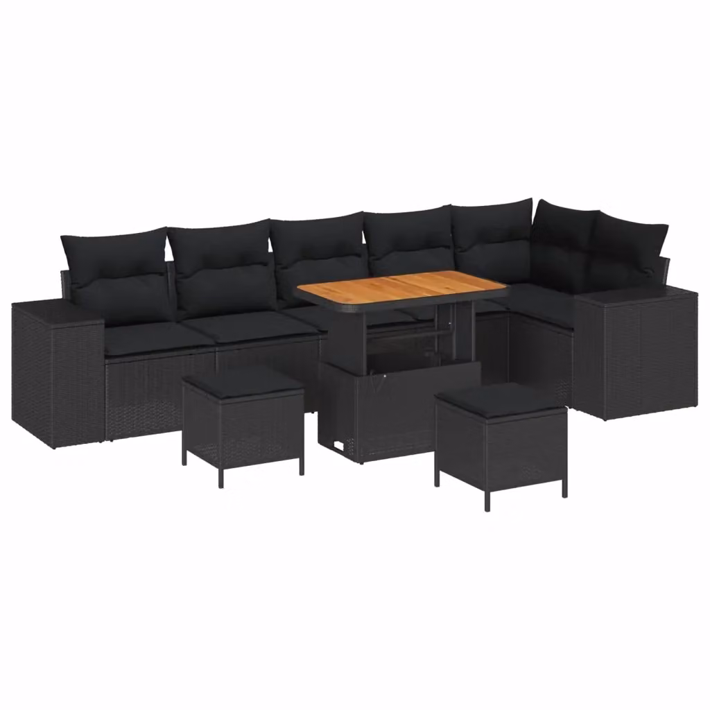 Set Divano da Giardino vidaXL 9 Pezzi Nero con Cuscini e Tavolino in Polyrattan e Acciaio – 2
