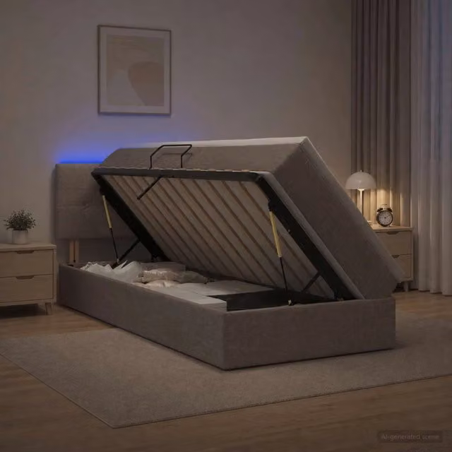 Letto con contenitore vidaXL con illuminazione LED e porte USB, colore tortora, L 90 x P 200 cm – 1