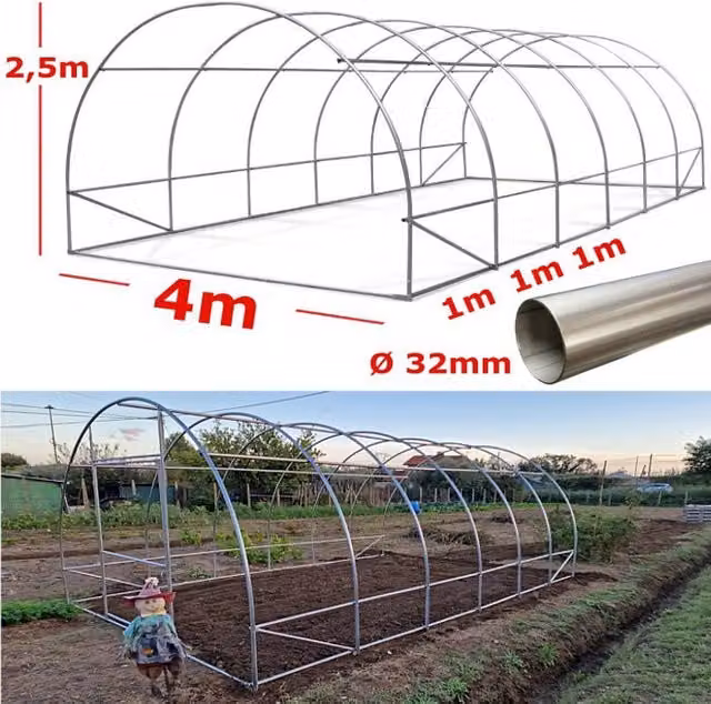 Struttura Serra Easy a Tunnel ad Archi in Acciaio Galvanizzato Argento L: 1200 cm, P: 400 cm, H: 250 cm