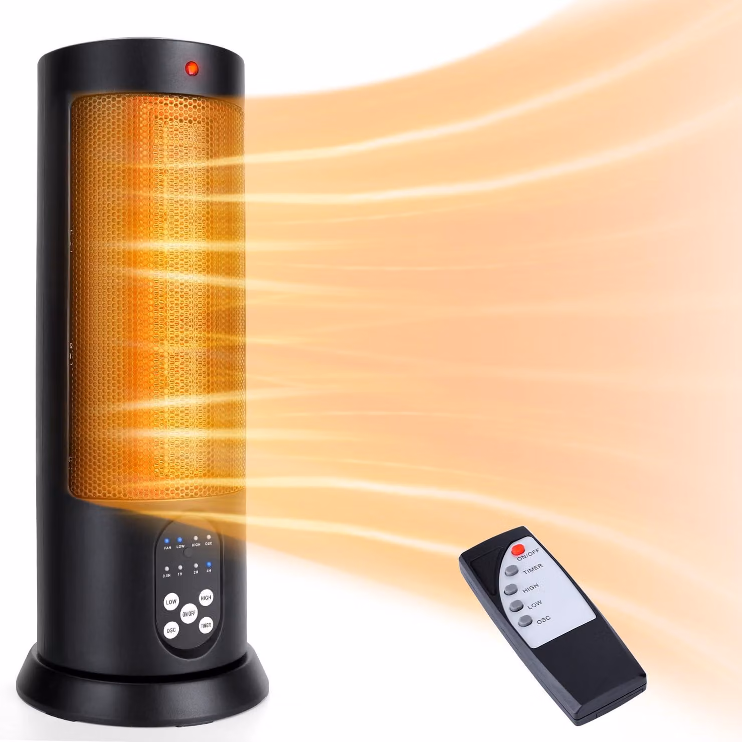 Stufa elettrica con ventola - 2000 W - Riscaldamento in Vetroceramica - 3 velocità - Timer - Ideale per la camera da letto
