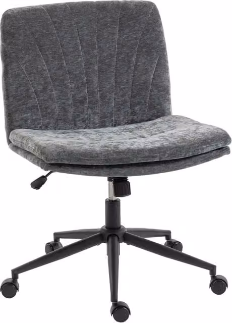 Sedia da Ufficio Minimal con Seduta Larga in Tessuto Grigio e Struttura in Metallo con Ruote e Rotazione a 360 Gradi
