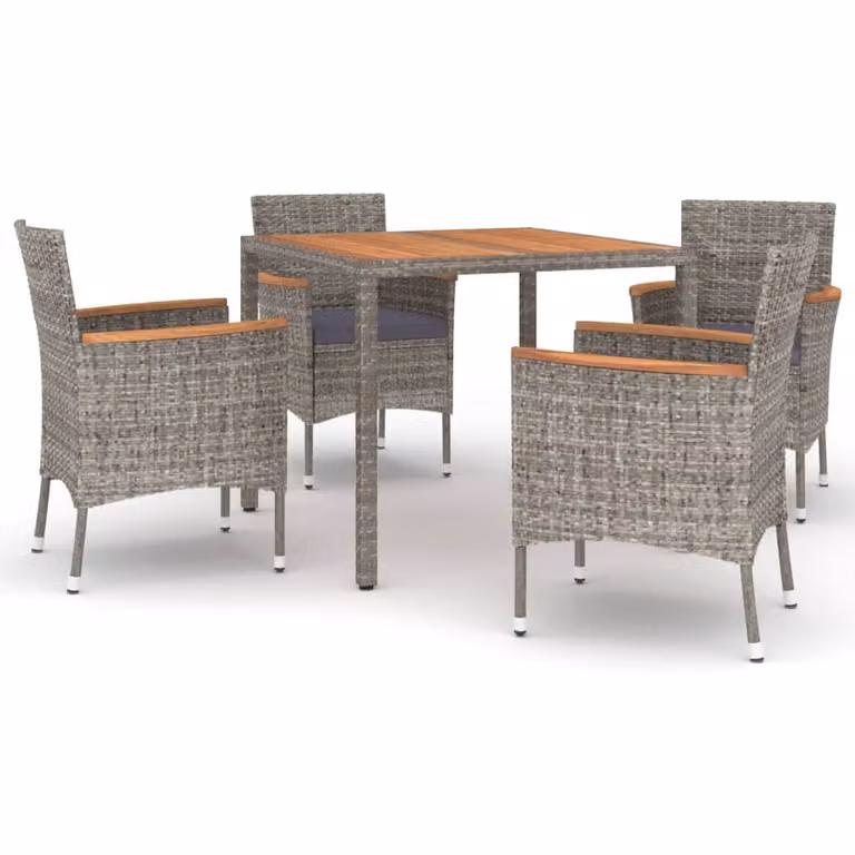 vidaXL Set da pranzo da giardino in 5 pezzi con cuscini in rattan grigio