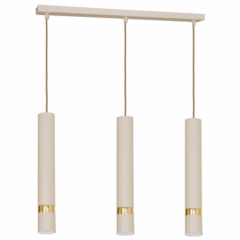 Lampada a sospensione 3 tubi crema con elementi dorati striscia 60 cm Reno 3xGU10 8W Luminex