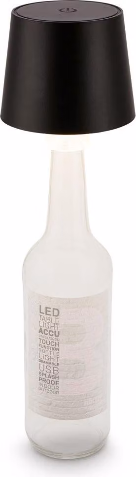 Briloner BOTA Lampada bottigla senza fili, dimmerabile, touch, batteria, protezione dagli spruzzi d'acqua, nera, Ø10,5 x 11,5 cm