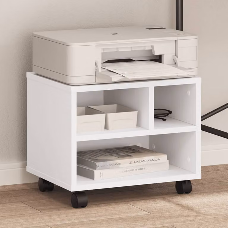 vidaXL Supporto per Stampante con Ruote Bianco L: 41 cm, P: 32 cm, H: 34,5 cm