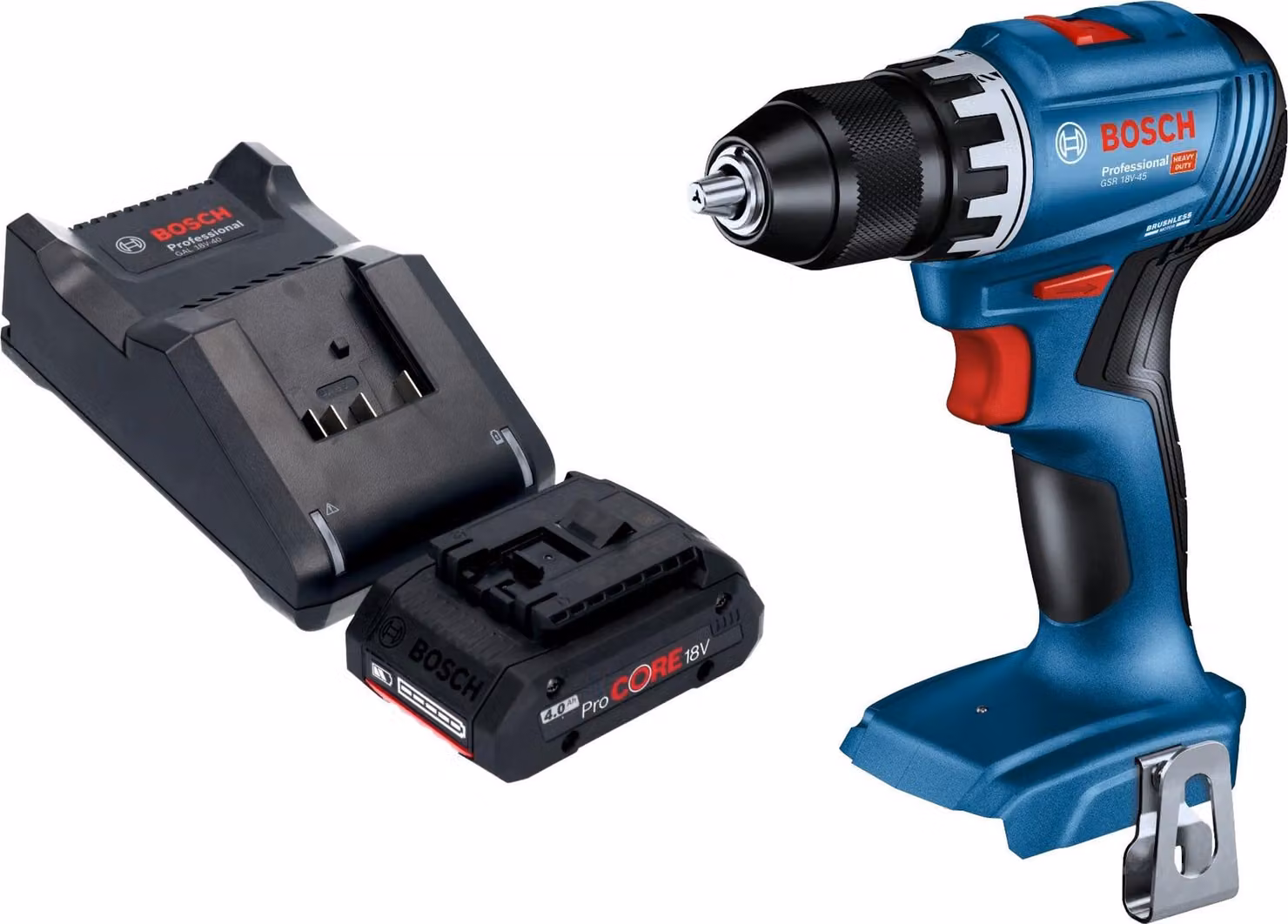 Trapano avvitatore a batteria Bosch GSR 18V-45 Professional 18 V 45 Nm Brushless + 1 batteria ProCORE da 4,0 Ah + caricabatterie
