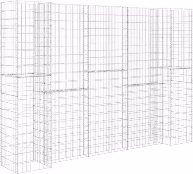 Gabbione Fioriera Design In in Filo di Acciaio Argento, L/P/H: 260 x 40 x 180 cm
