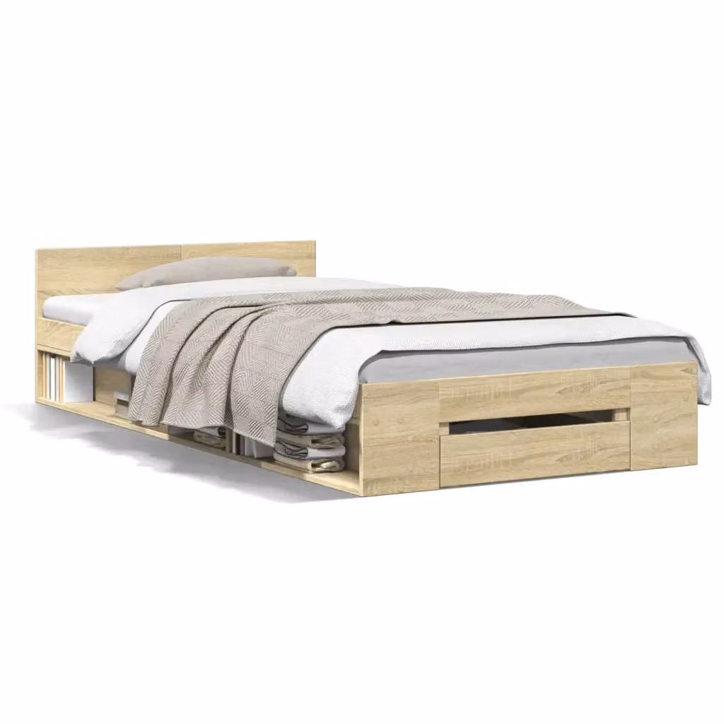 Letto con contenitore e cassetti in legno Rovere Sonoma L/P/H: 200 x 90 x 45 cm – 2