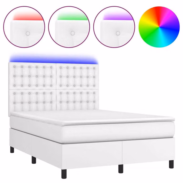 Giroletto Molle con Materasso e LED Bianco 140x200cm Pelle finta
