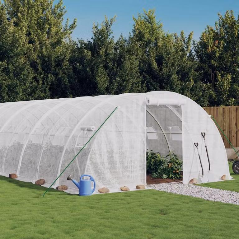 Serra con telaio in acciaio galvanizzato bianco vidaXL, L: 8 m, P: 4 m, H: 2 m