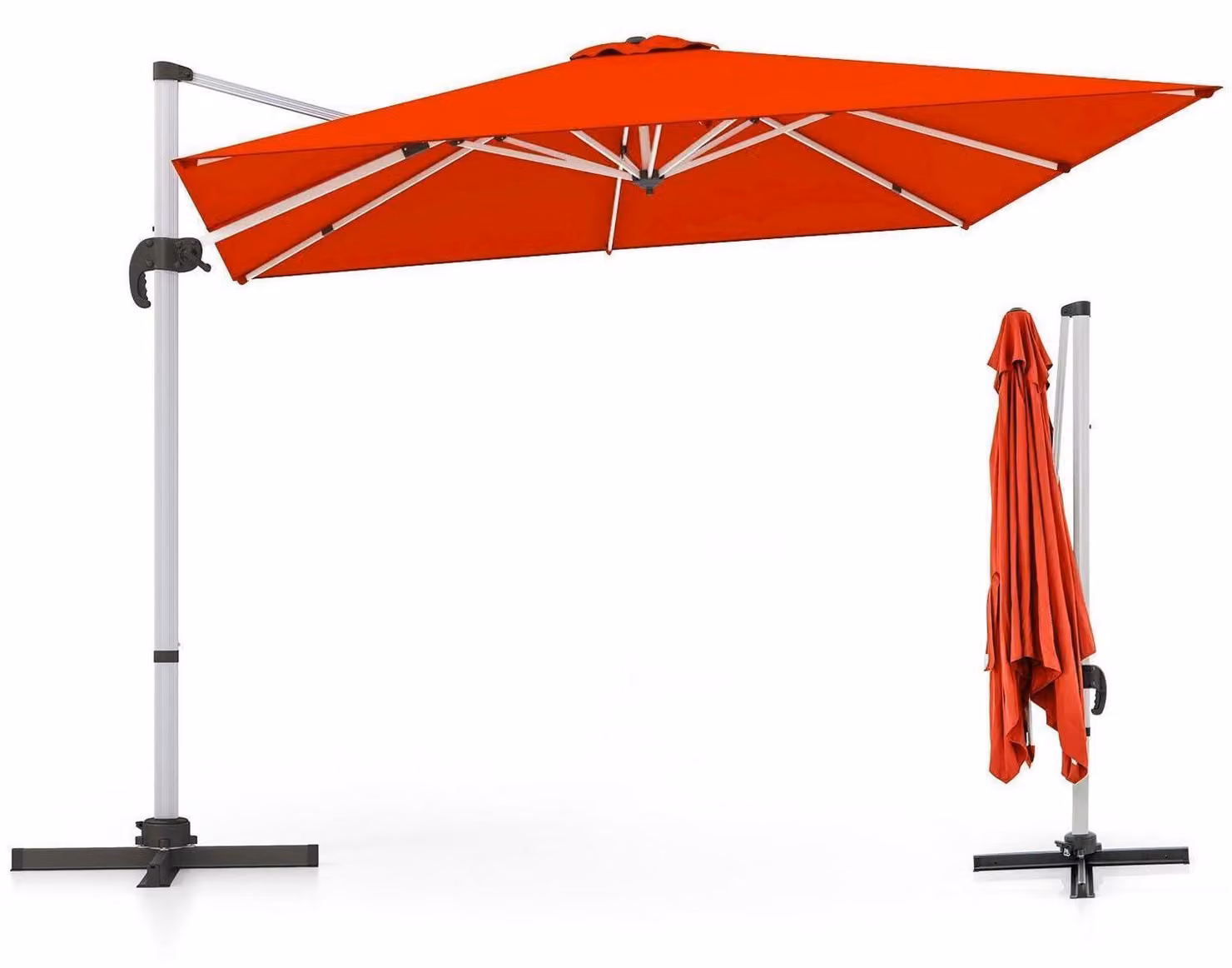 Ombrellone da giardino, 300x300 cm, quadrato, girevole, con supporto a croce in ferro e alluminio, colore rosso