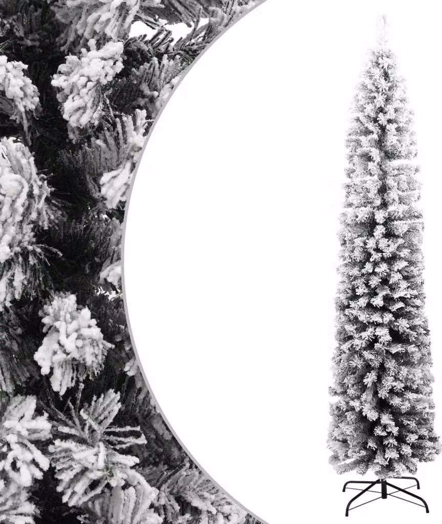 The Living Store Albero di Natale Artificiale Slim con Neve Verde 210 cm PVC