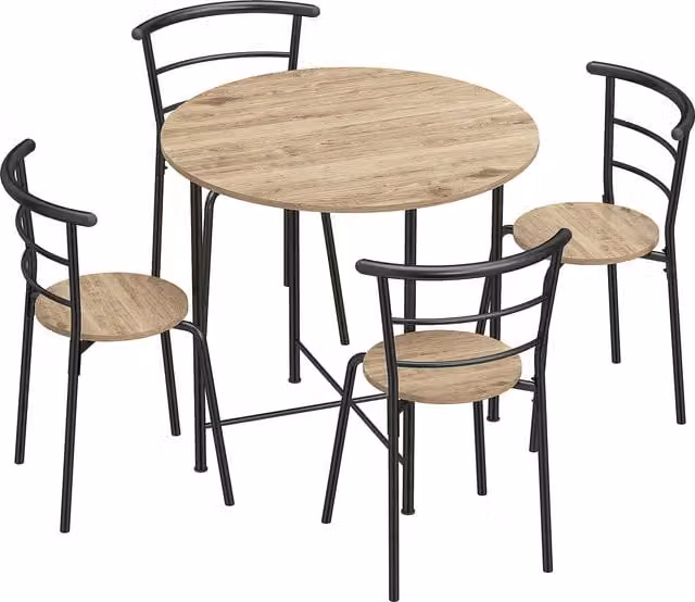 Set Tavolo da Pranzo Rotondo HOMCOM con 4 Sedie in Legno e Metallo Stile Industriale Colore Marrone